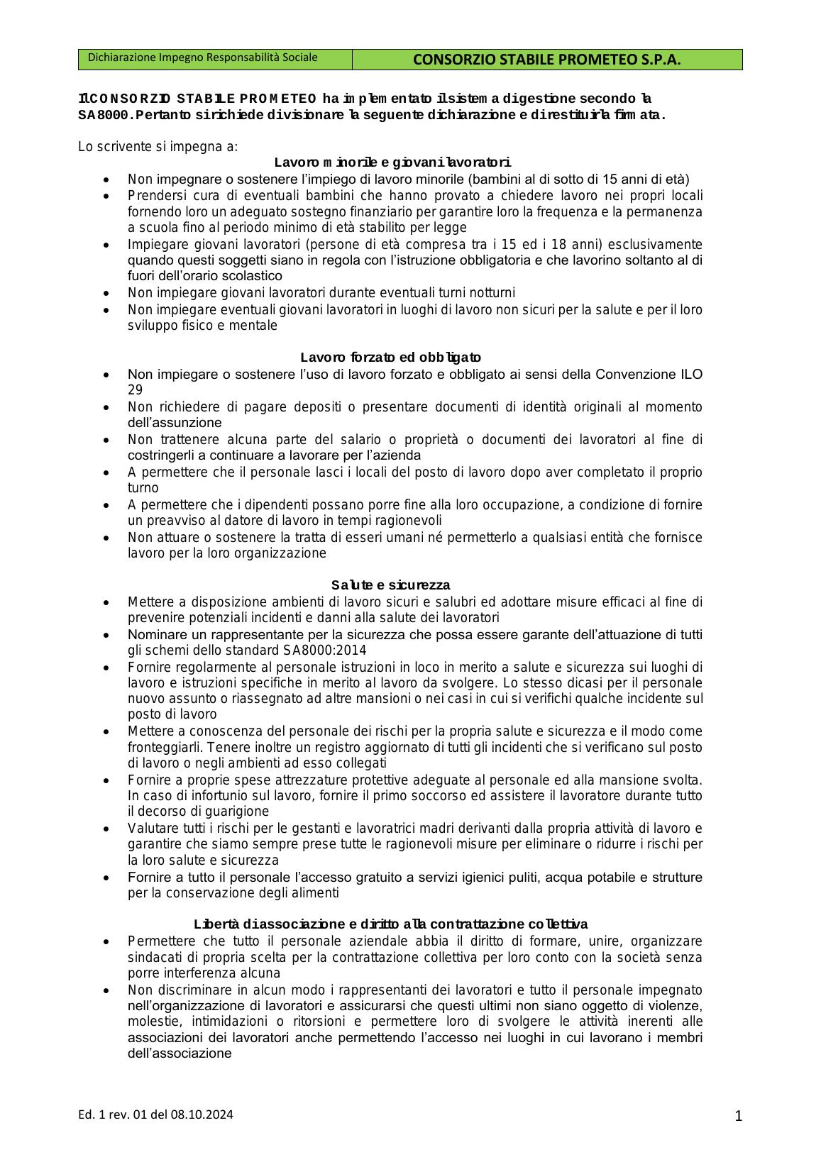 Dichiarazione di Impegno alla Responsabilità Sociale — pagina 1