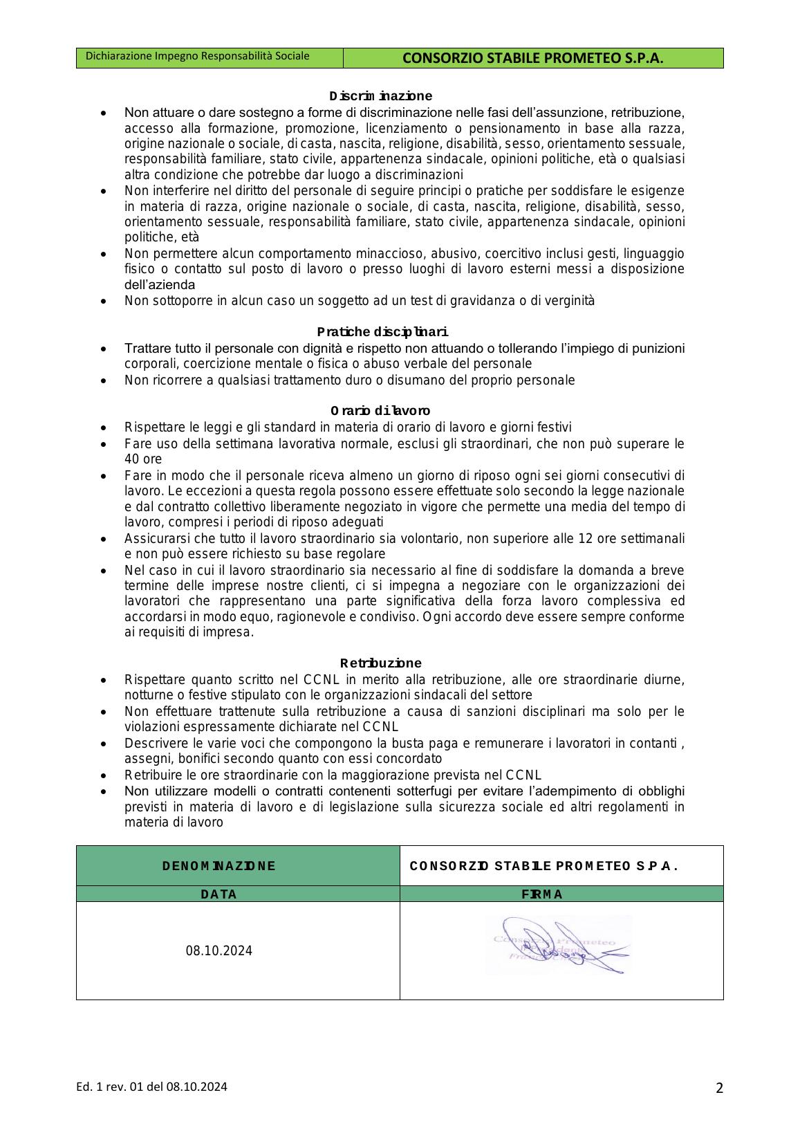 Dichiarazione di Impegno alla Responsabilità Sociale — pagina 2