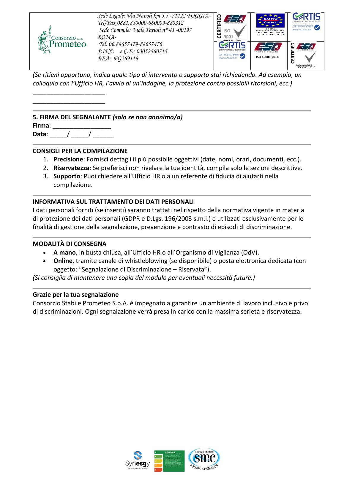 Modulo Segnalazione Discriminazioni — pagina 2