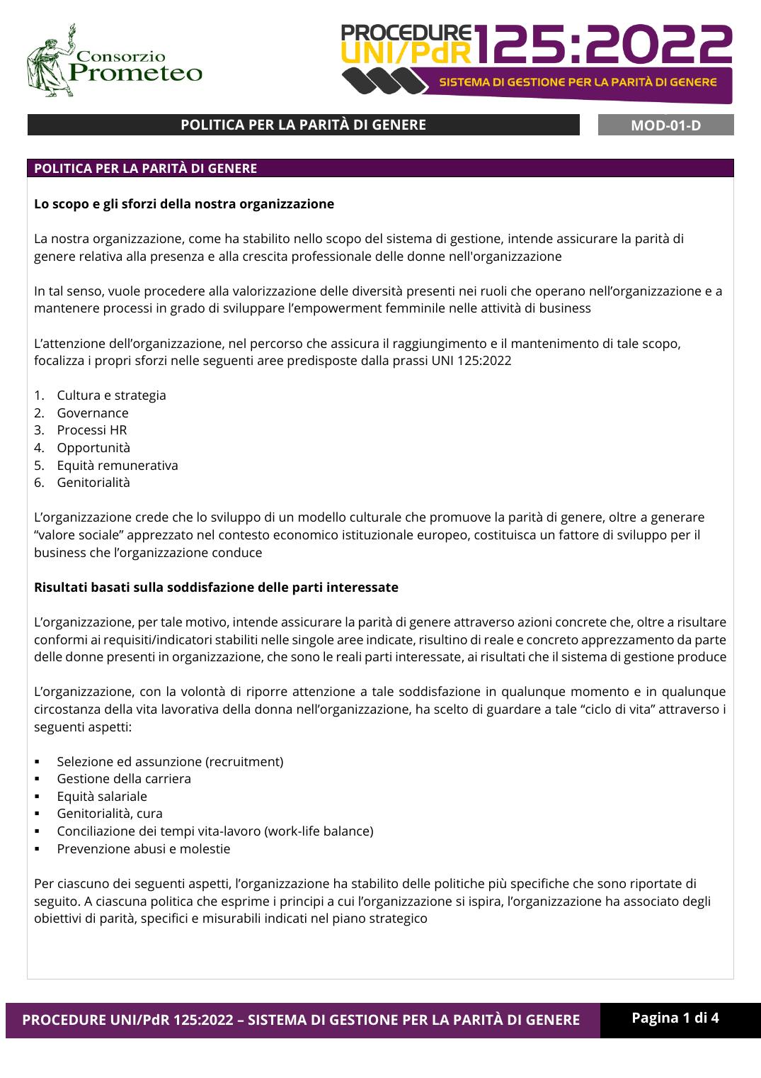 Politica per la Parità di Genere — pagina 1