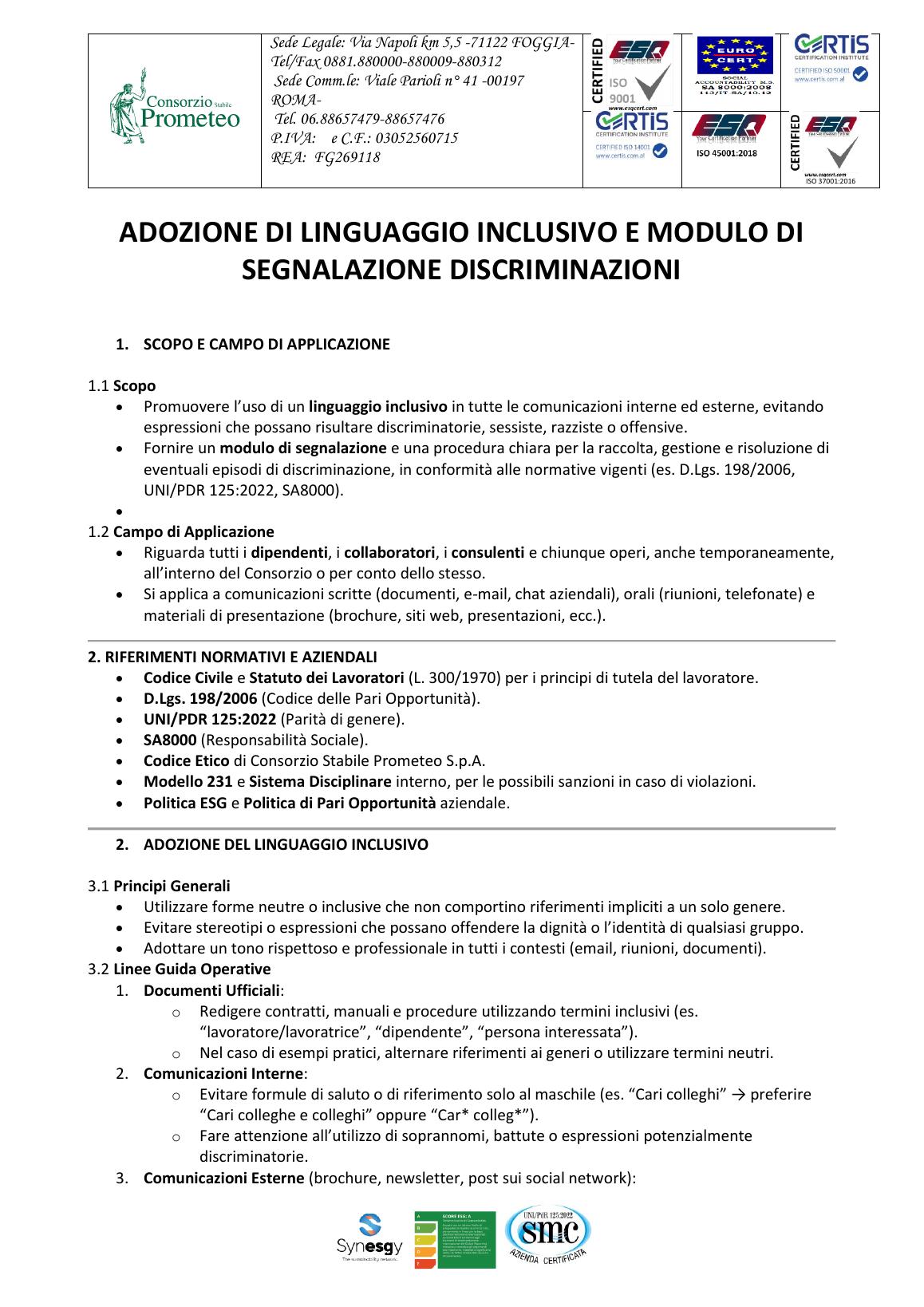 Procedura Linguaggio Inclusivo e Segnalazione Discriminazioni — pagina 1